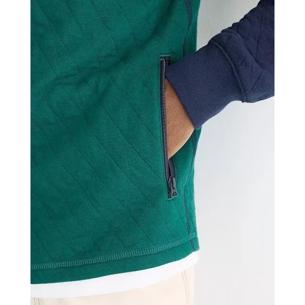 J.Crew Quilted Quarter Zip Pullover Color block Navy Blue Green Men's Medium - Picture 3 of 10